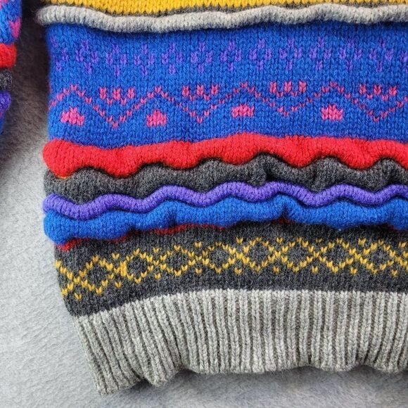 Vintage Wool Sweater Womens Large Striped Knitted By Hand Cosby Crescendo 90s - Picture 5 of 16
